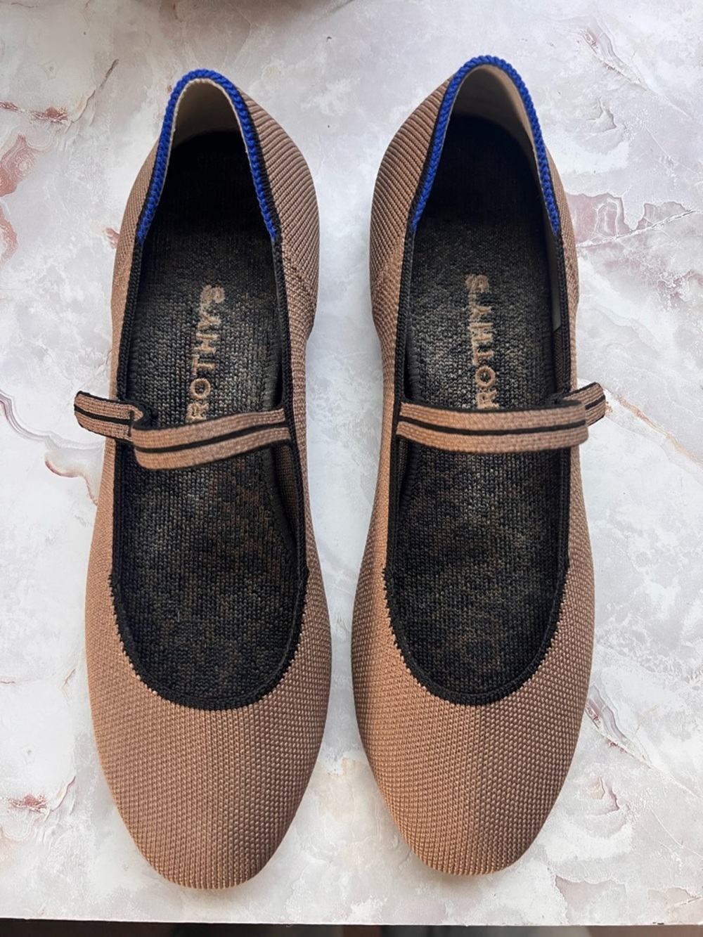 Rothy's Brown Knit Mary Jane Flats with black Trim